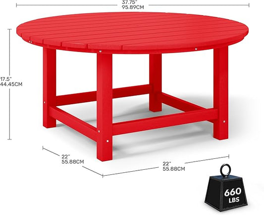 Costaelm Patio Conversation Table, Tatio Accent HDPE Outdoor Weather Resistant, Round Outdoor Porch Balcony Patio Drink Table for Outside, Pool, Backyard, Red