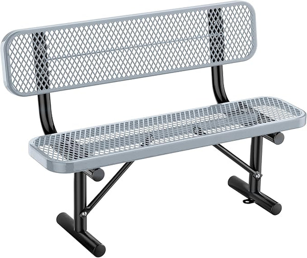 Heavy Duty Park Bench for Outside, Metal Park Bench with Back Portable Frame, Outdoor Steel Mesh Garden Bench with Backrest for Garden, Lawn, Patio, Porch, Park, Yard (Grey, 4FT/50INCH)