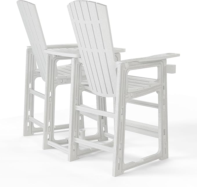 WestinTrends Azura Outdoor Tall Adirondack Chairs with Connecting Table Tray (Set of 2), White