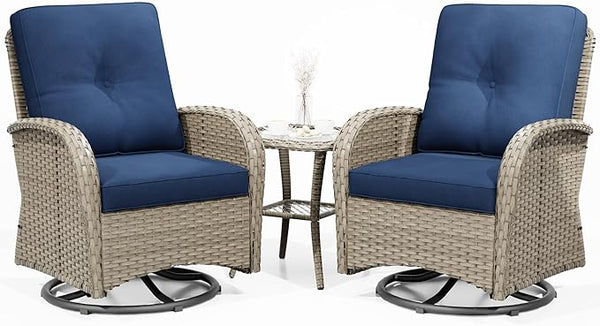 Joyside Outdoor Swivel Rocker Chairs, 3 Piece Wicker Patio Set with Thickened Cushions, High Back, Deep Seating - Photo 1