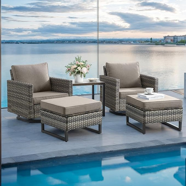 Rilyson Wicker Outdoor Patio Furniture Set - 5 Piece Patio Conversation Set with 2 Swivel Rocker Chairs - Photo 1
