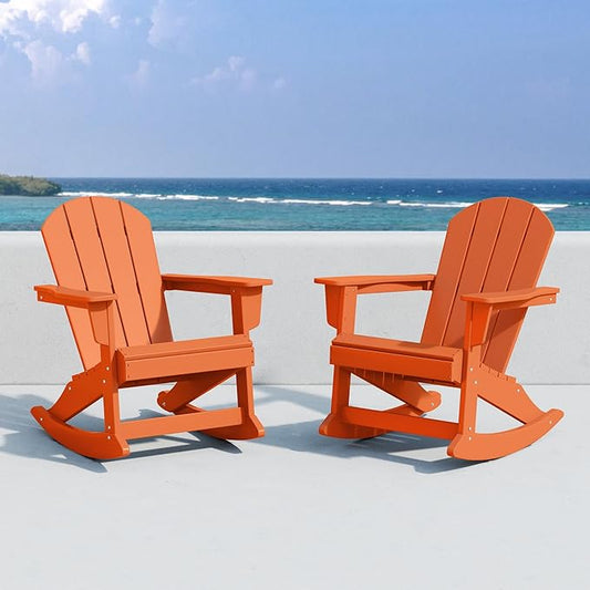 WO WESTIN OUTDOOR HDPE Laguna Outdoor Rocking Poly Adirondack Chair (Set of 2), Orange
