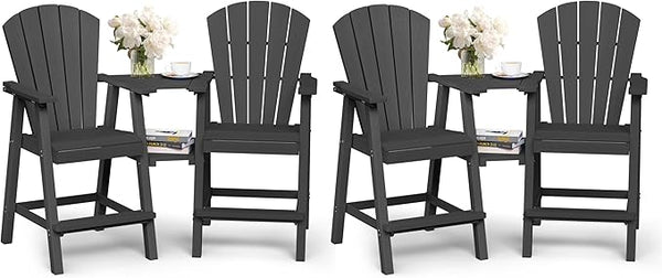 Ciokea Tall Adirondack Chairs Set of 4, HDPE Outdoor Adirondack Bar Stools with Double Connecting Tray - Photo 1