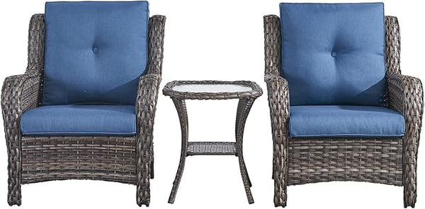 Rilyson Patio Bistro Set Wicker Chairs - 3 Piece Outdoor Rattan Conversation Set with 2 Armrest Chair and 1 Side Table - Photo 1