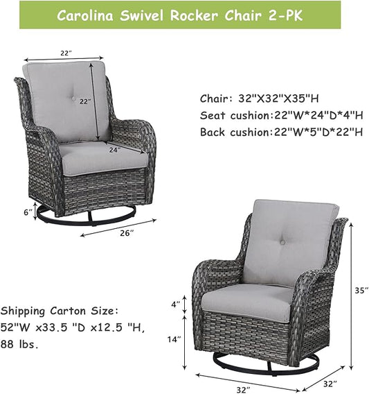 Rilyson Wicker Rocking Chair Swivel Chairs - 4 Piece Rocker Patio Chairs Set Rattan Rocking Chair for Outdoor Porch Deck Garden Backyard(Mixed Grey/Grey)