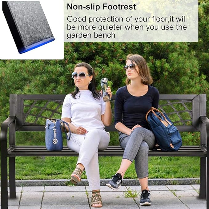 Garden Bench Patio Outdoor Park Bench Metal Bench Loveseat Bench with Backrest Armrests for Entryway Backyard Front Porch Furniture, Resistance, Lightweight, Easy Assembly, 2-Person Seat, Black