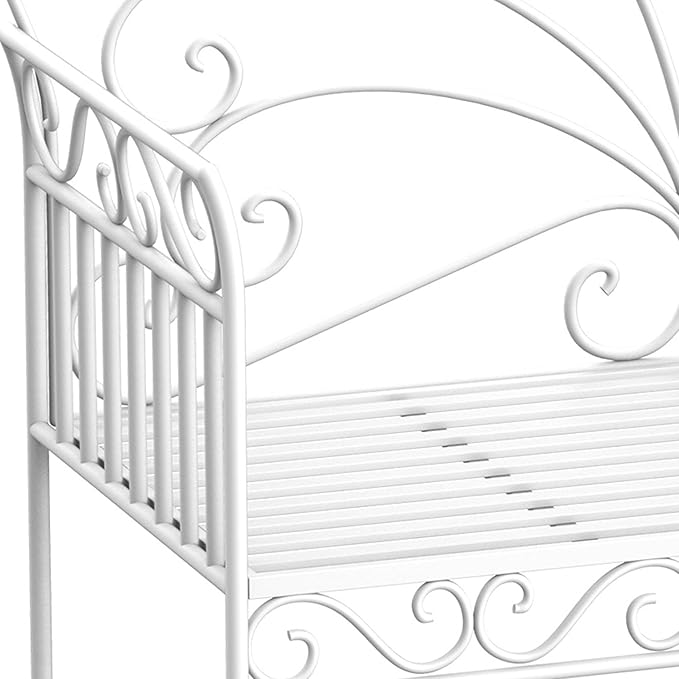 White Metal Outdoor Bench for Garden, Patio, and Porch
