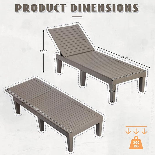 Outdoor Chaise Lounge Set of 2,Lightweight Patio Chairs,Waterproof Sun Loungers Chair Outdoor,5-Positions Adjustable Pool Lounge Chair for Garden Beach Patio Poolside Lawn and Deck,Striped Grey