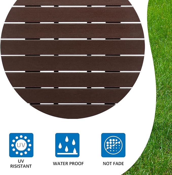 Outdoor Round Coffee Table, Adirondack Patio Coffee Table, Outdoor Large Side Table for Balcony Lawn (Brown)