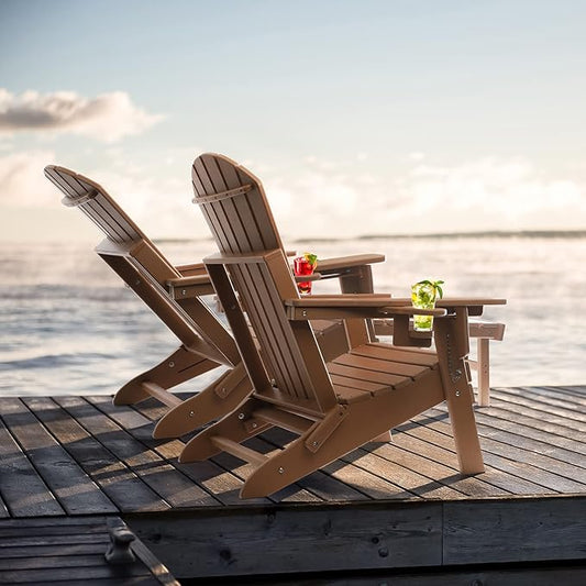 FUNBERRY Adjustable Folding Adirondack Chairs Set of 4 with Retractable Ottoman, All Weather Fire Pit Chairs with Cup Holder