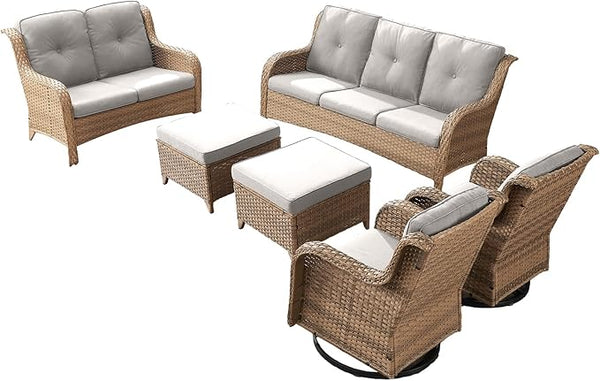 Rilyson Patio Furniture Swivel Chairs Set - 6 Piece Wicker Rattan Outdoor Sectional Conversation Sets with 2 Rocking - Photo 1