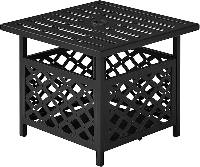 Yaheetech Outdoor Side Table with Umbrella Hole, Outdoor Table Base Metal Patio Side Table Coffee Table End Table for Garden, Pool, Deck