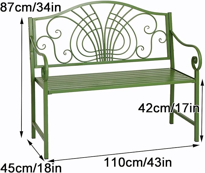 Bench Outdoor Patio Bench Garden Metal Bench with Backrest and Armrests Porch Bench for Yard Porch Balcony Poolside