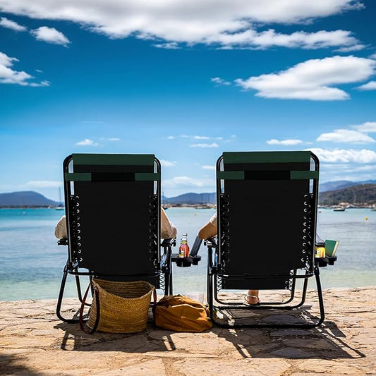 Nestl Outdoor Padded Zero Gravity Chair, Patio Lounge Chair Outdoor Recliner, Oversized Anti Gravity Lounger with Adjustable Headrest and Cup Holder, Foldable for Camping, Yard - Black/Forest Green