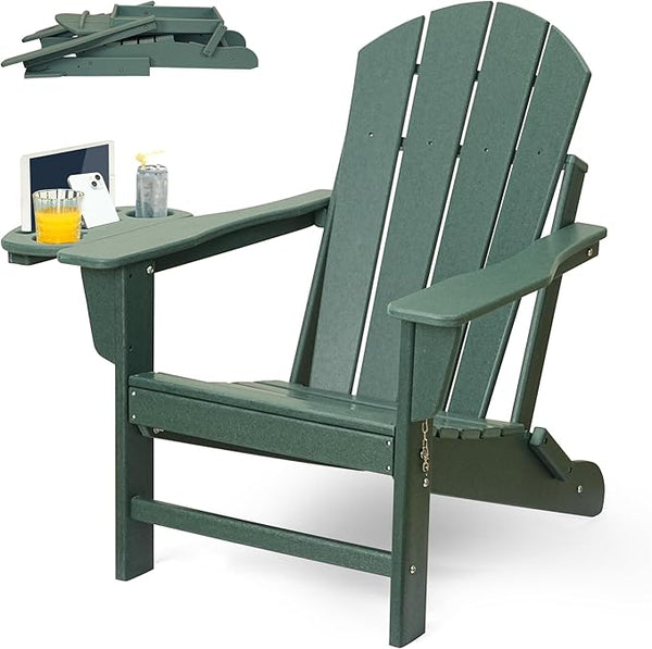FOOWIN Folding Adirondack Chair, HDPE Adirondack Chairs with Cup Holder - Photo 1