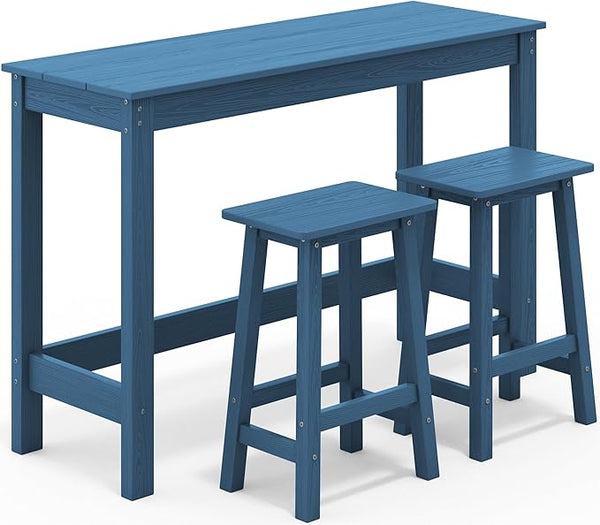 SERWALL 3-Piece Outdoor Bar Set, Rectangular All Weather HDPE Bar Height Patio Set - Photo 1