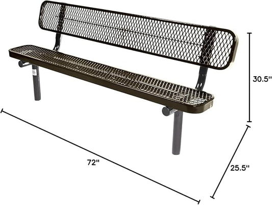 COATEDOUTDOORFURNITURE Heavy-Duty Outdoor Bench Thermoplastic Coated, Expanded Metal, Commercial-Grade Seating, Made in America (Inground with Back, 6 Ft, Textured Gold Vein)