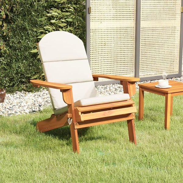 Adirondack Patio Chair with Cream Cushions Solid Acacia Wood Foldable Outdoor Lounge Chair for Poolside, Beach, Garden - Photo 1