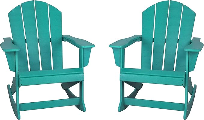 WestinTrends Malibu 2 Piece Set Outdoor/Patio Poly Adirondack Rocking Chairs (2 Seater), Turquoise