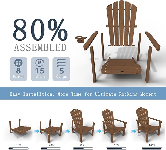 Stackable Adirondack Chair Set of 4, HDPE All-Weather Adirondack Chairs - Durable and Space Saving, Plastic Outdoor Fire Pit Chairs with Cup Holder,Wood