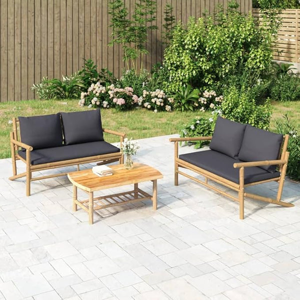 Bamboo Outdoor Loveseat 29.5x45.3x29.1, 485 lbs, Dark Grey Cushions, Removable Zipper Pads, Wipe Clean, Balcony Garden - Photo 1