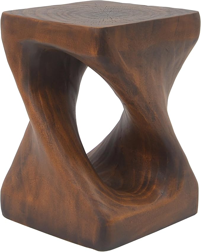 Faux Concrete Side Table Outdoor Faux Stone End Table, Round Outdoor Accent Tables, Garden Stool Plant Stand for Porch Patio, Backyard Brown