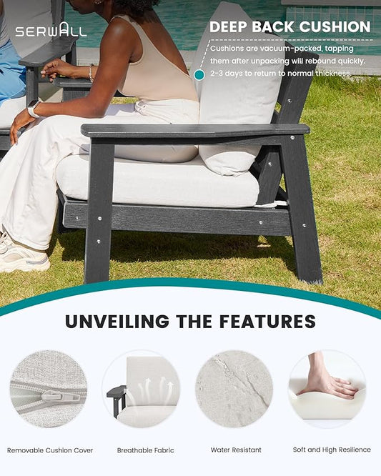 SERWALL HDPE Outdoor Patio Loveseat, Grey Frame and Khaki Cushion