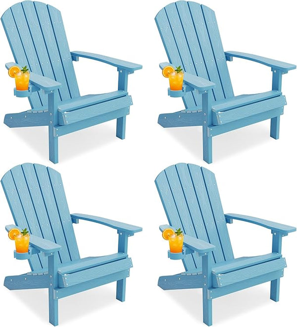 YEFU Adirondack Chairs Set of 4: Outdoor Chair HIPS Plastic Adirondack Chairs - Patio Chairs with Cup Holder & Wood - Photo 1