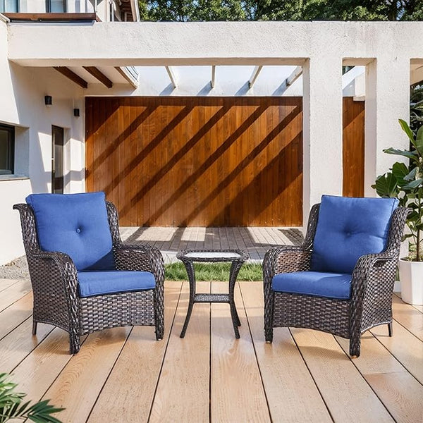 Belord Outdoor Furniture Set Patio Wicker Chairs, 3 Peices Porch Rattan Furniture with Side Table - Photo 1