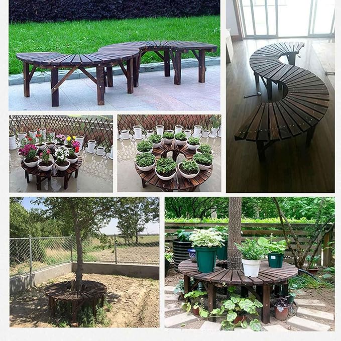 Wooden Curved Benches Outdoor Strong Bearing Capacity 660Lbs, Tree Bench Wrap Around for Garden Natural 120Cm/47In