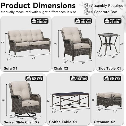 9 Piece Outdoor Wicker Patio Furniture Set, Patio Chairs Set with Thickened Olefin Cushions, High Back and Deep Seating, Hand-Woven PE Rattan, Ottoman for Porch, Deck
