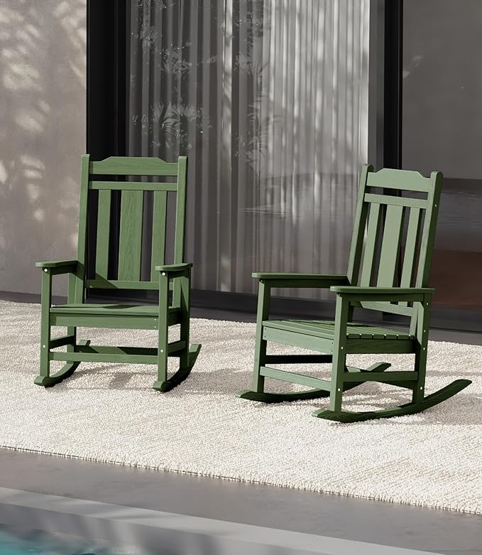 SERWALL Oversized Rocking Chair Set of 2 Outdoor, HDPE Outdoor Rocking Chair Set of 2, Avocado