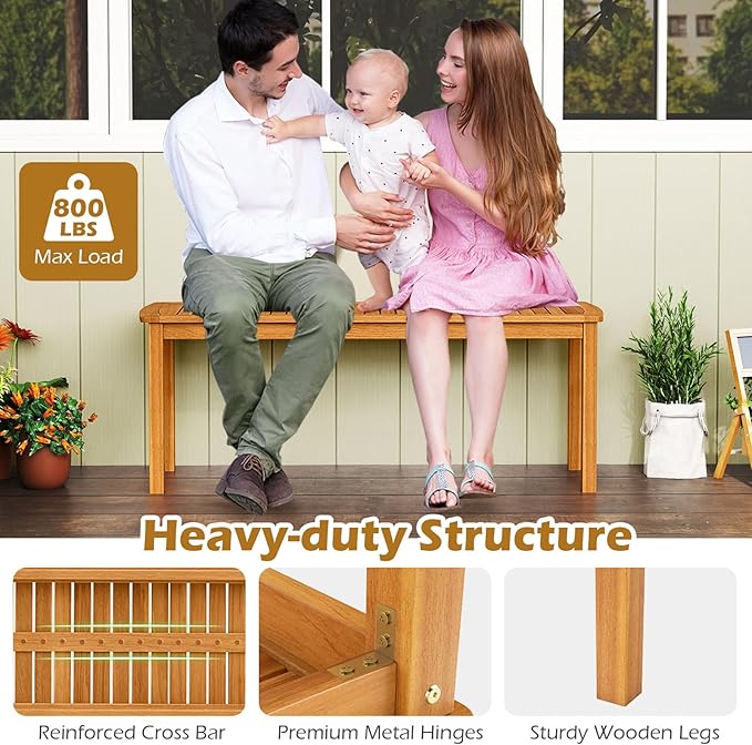 HAPPYGRILL Outdoor Acacia Wood Bench, Patio Dining Picnic Bench for Entryway Garden Poolside Balcony, 800 LBS Max Load (2)