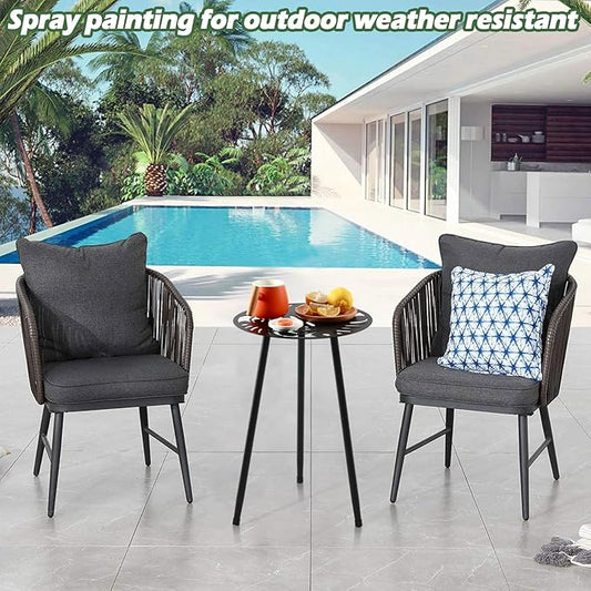 Metal Outdoor Side Tables Set of Two Small Outside Round End Table for Patio Modern Accent Garden Corner Table for Small Spaces, Balcony, Porch, Weather-Resistant, Plant Stand Indoor, Black
