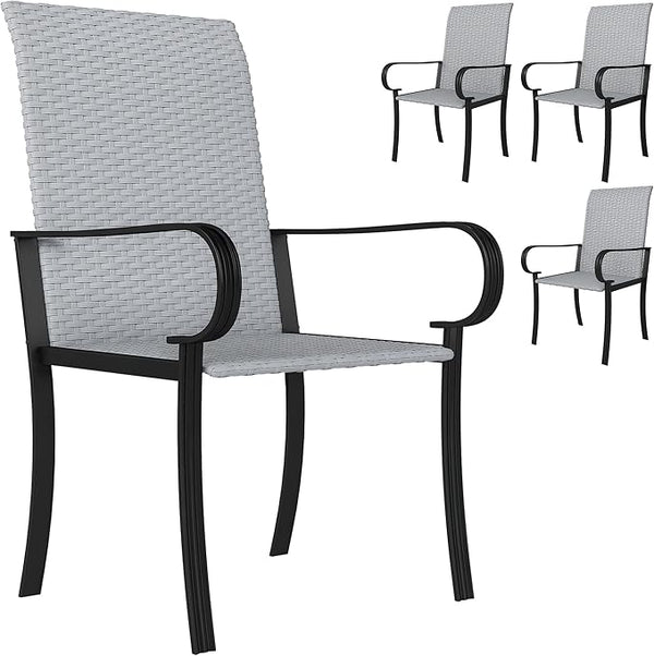 Outsunny Set of 4 Outdoor Wicker Dining Chairs, All-Weather Rattan Armchairs with Armrests, Steel Frame - Photo 1