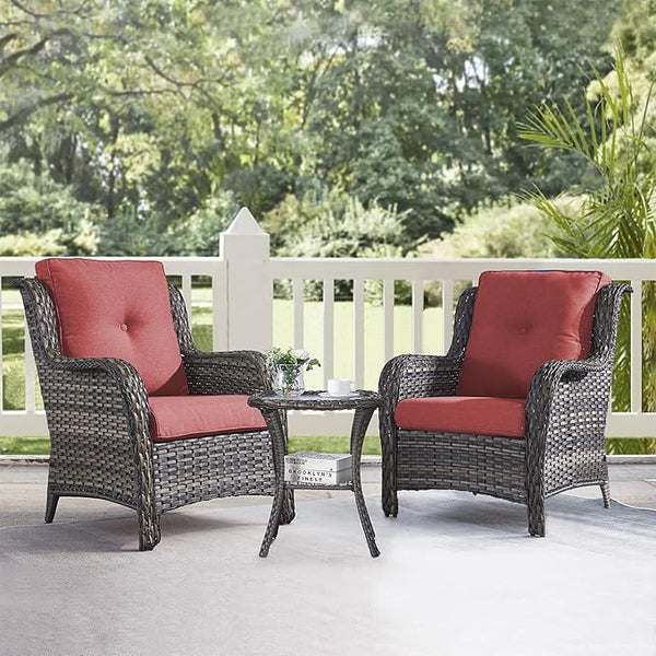 HUMMUH 3 Pieces Patio Bistro Set Wicker Patio Chairs Set of 2 with Tempered Glass Top Side Table Rattan Outdoor - Photo 1