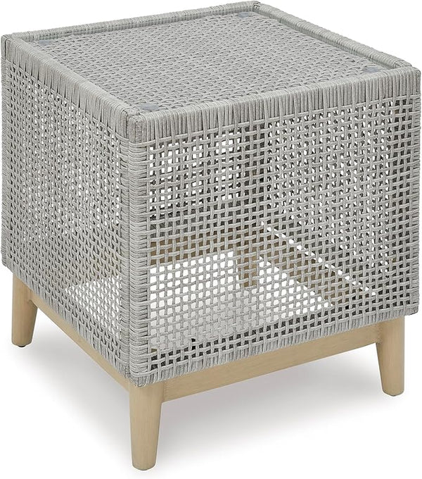 Signature Design by Ashley Seton Creek Contemporary Chic Outdoor All-Weather Resin Wicker End Table with Tempered Glass - Photo 1