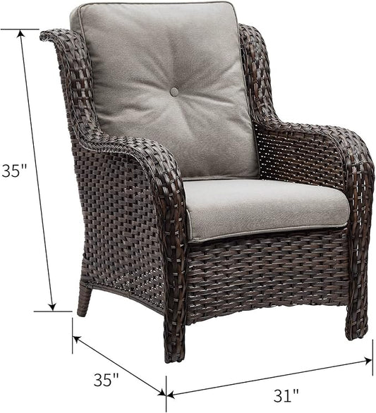 HUMMUH 3 Pieces Patio Bistro Set Wicker Patio Chairs Set of 2 with Tempered Glass Top Side Table Rattan Outdoor Furniture Conversation Set for Yard,Garden,Porch