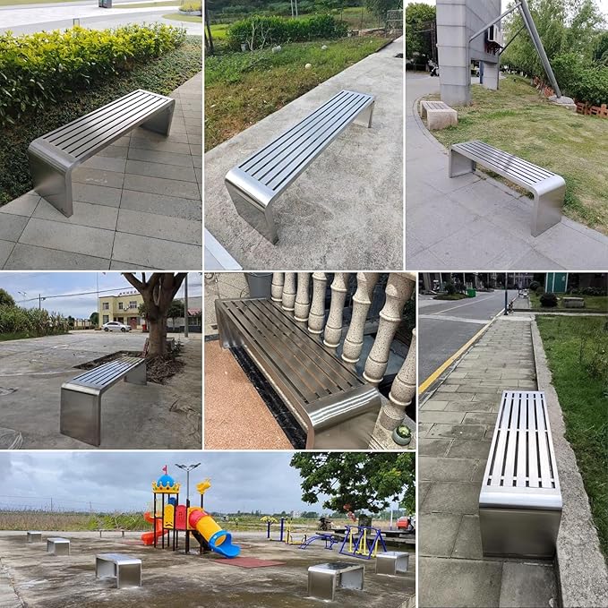 Metal Garden Bench for 2-3 People, Outside Park Bench, All Weather Modern Seating for Terraces, Courtyards, Patio, Porch, Lawn, Balcony