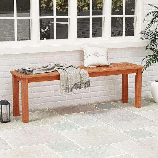 Giantex 47" Outdoor Bench with Slatted Seat, 705Lbs Capacity, Solid Wood Frame, Teak Oil Finish, Backless Garden Bench for Patio Dining, Yard, Porch, Entryway, Park, 2-Person Outside Seat Chair (2)