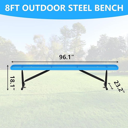 8FT Outdoor Bench, Metal Park Bench for Sitting Area Convert a Bench Heavy-Duty School Benches Commercial Rectangular Bench for Patio Porch Backyard Sports Church Locker Room Shopping Centers