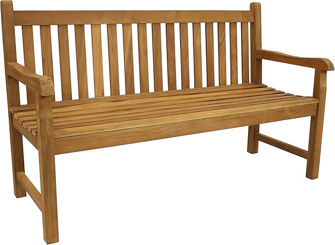 Sunnydaze 2-Person Outdoor Bench for Front Porch or Park - Wooden Teak Patio Garden Bench with Backrest - 675 lb Weight Capacity - 60"