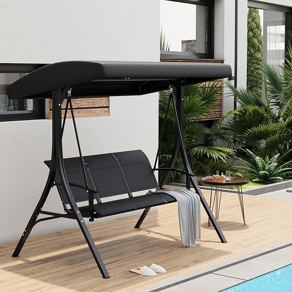 GAOMON 3-Seat Patio Swing Chair with Adjustable Canopy & Armrests, Breathable Textilene Fabric Seat & Backrest - Photo 1