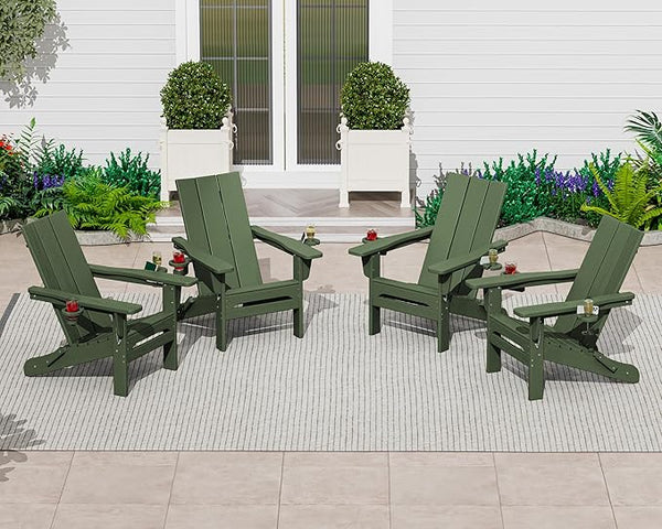 SERWALL Folding Adirondack Chair Set of 4 with Dual Cup Holders, Modern Adirondack Chairs - Photo 1