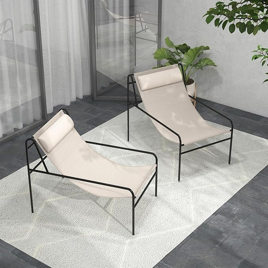 Tangkula Patio Sling Lounge Chair, Modern Sling Accent Chair w/Removable Headrest Pillow, Heavy-Duty Metal Frame, Breathable Seat Fabric, Leisure Chair for Indoor Outdoor, 350 lbs Max Load (2)