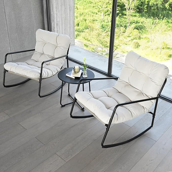 3 Pieces Outdoor Conversation Set, Metal Patio Bistro Set with 2 Outdoor Rocking Chairs and Side Table - Photo 1