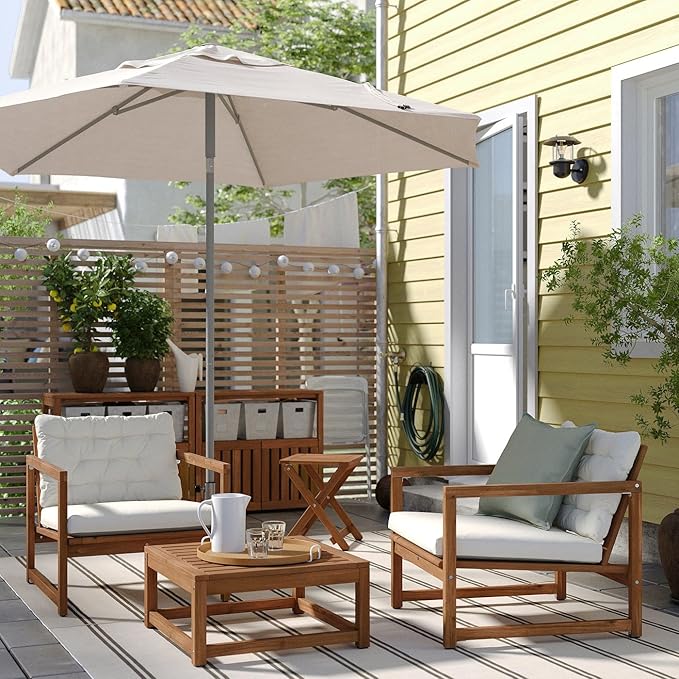 Outdoor Lounge Chair, Solid Acacia Wood Patio Armchair with Wide Deep Seat, Light Brown Stain Finish, Durable Balcony or Garden Seating, 27.125 x 30.625 x 27 Inches, 243 lb Capacity