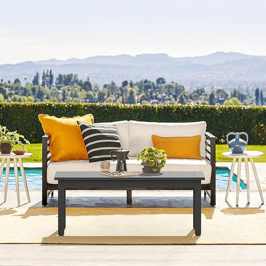 LUE BONA Outdoor Coffee Table, HDPS Patio Coffee Tables for Outside Rectangle, Adjustable Levelling Feet/Weather Resistant, Patio Table for Deck, Pool, Balcony, Indoor or Outdoor Use, Dark Gray