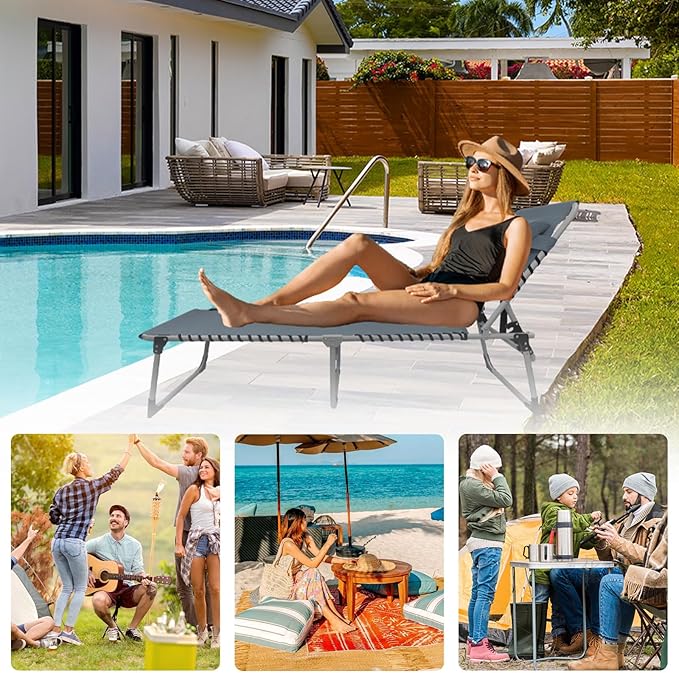 Sun Tanning Chair with Face Hole 5-Position Folding Lounge Chair Outdoor with Portable Beach Table for Poolside Sunbathing Camping Lawn Backyard