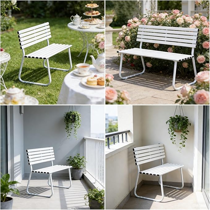 Outdoor Metal Garden Bench with Thickened Galvanized Steel Pipe, Weatherproof, 660lbs Load Capacity, for Patio, Balcony, Garden, Home and Commercial Use(Green)